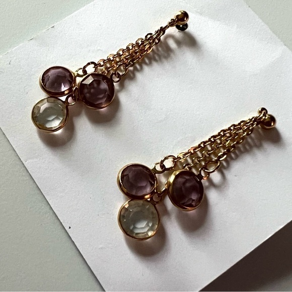 Vintage Lavender and Gold Dangle Earrings - Picture 3 of 4